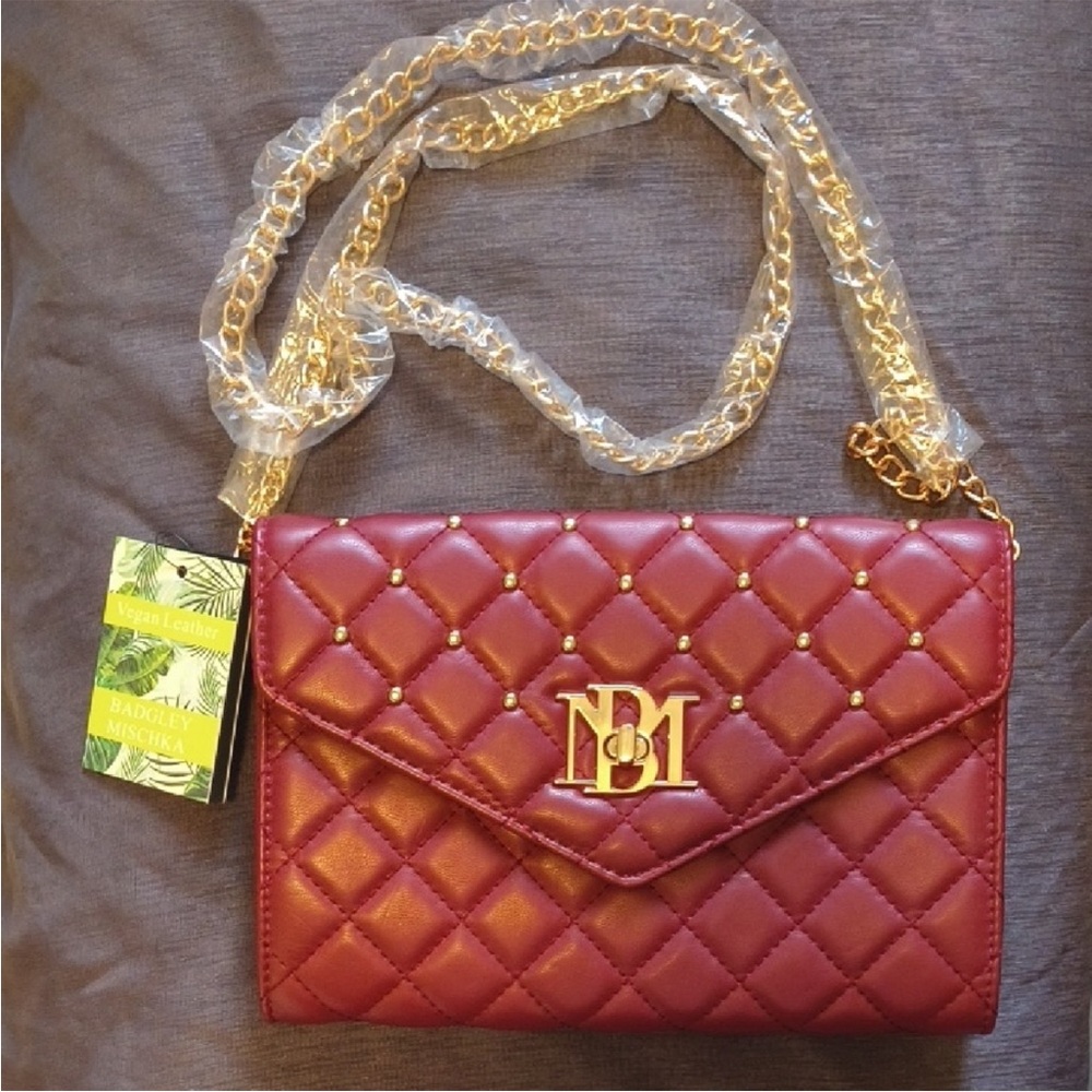 Badgley Mischka Burgundy Quilted Shoulder Bag